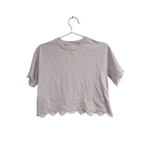 Sea New York x Zara Cropped Short Sleeve Shirt Dainty Eyelet Embroidery Pink XS